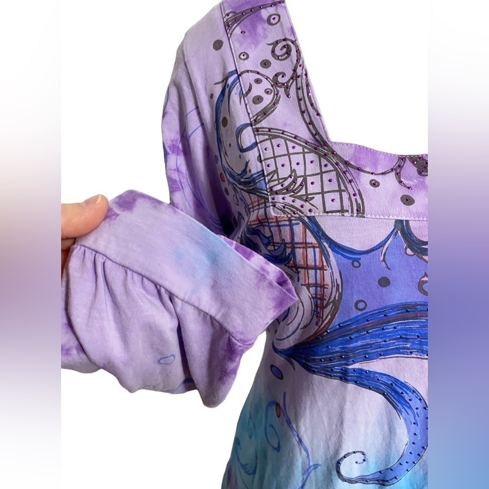 Bambooco Blue and Purple Tie Dye Midi Dress with Embellishments - Picture 4 of 14